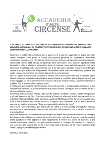il 17 aprile, alle ore 16, si diploma all`accademia d