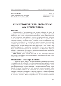 sULLA MoTIvAZIoNE E sULLA GRAMMATICA DEI MoDI DI DIRE IN