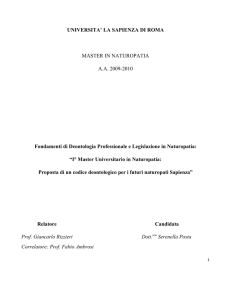 I° Master Universitario in Naturopatia: Proposta di un