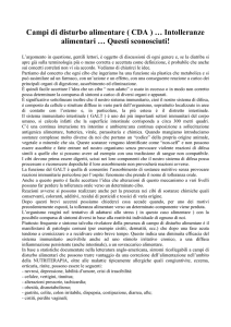 Campi di disturbo alimentare ( CDA ) … Intolleranze alimentari