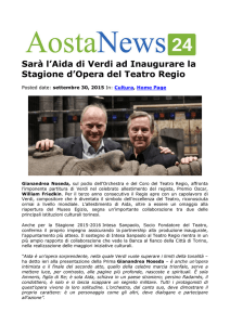Sarà l`Aida di Verdi ad Inaugurare la Stagione d`Opera del Teatro