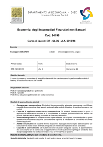 Economia degli Intermediari Finanziari non Bancari Cod. 84198