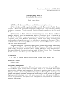 Programma del corso di Istituzioni di Geometria Prof. Marco Abate 1