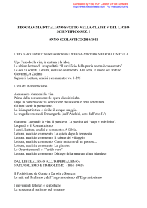 PROGRAMMA D`ITALIANO SVOLTO NELLA CLASSE V DEL LICEO