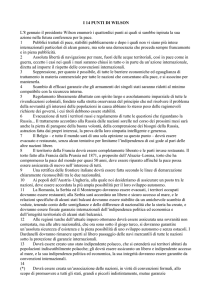 I 14 PUNTI DI WILSON L`8 gennaio il presidente Wilson enumerò i