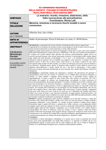 La memoria: ricordo, rimozione, distorsione, oblio. Dalle