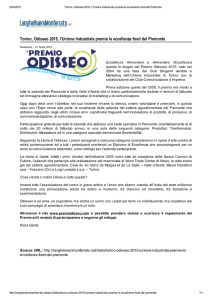 Torino, Odisseo 2015, l`Unione Industriale premia le eccellenze food