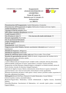 Insegnamento ANALISI MATEMATICA E GEOMETRIA Corso di