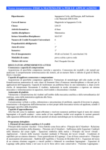 Nome insegnamento: FISICA MATEMATICA PER LE APPLICAZIONI