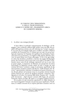 Le parole dell`immanenza e della trascendenza