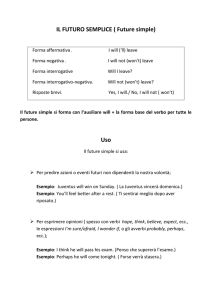 IL FUTURO SEMPLICE ( Future simple) Uso