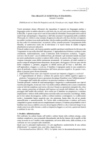 Tra oralità e scrittura in filosofia