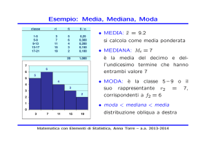 Esempio: Media, Mediana, Moda