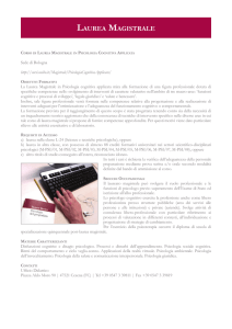 Corso di Laurea Magistrale in Psicologia cognitiva applicata