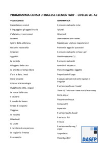 PROGRAMMA CORSO DI INGLESE ELEMENTARY – LIVELLO A1-A2