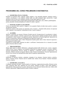 PROGRAMMA DEL CORSO PRELIMINARE DI MATEMATICA