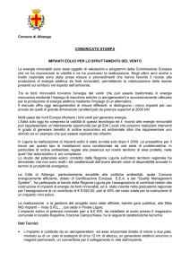 Comune di Albenga COMUNICATO STAMPA IMPIANTI EOLICI PER