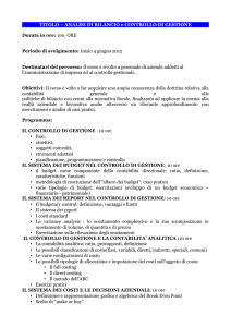 TITOLO – ANALISI DI BILANCIO e CONTROLLO DI GESTIONE