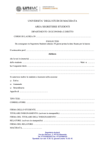 UNIVERSITA` DEGLI STUDI DI MACERATA AREA SEGRETERIE