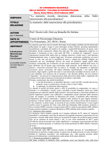 memoria: ricordo, rimozione, distorsione, oblio. Dalle