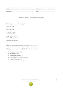 Verifica di algebra – Equazioni di secondo grado