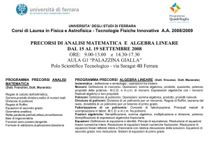 PRECORSI DI ANALISI MATEMATICA E ALGEBRA