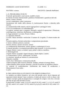 INDIRIZZO: LICEO SCIENTIFICO CLASSE: 4 A MATERIA: scienze