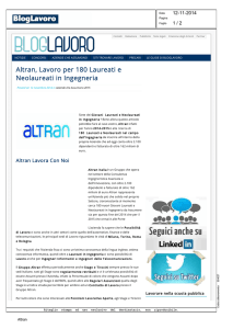 Altran, Lavoro per 180 Laureati e Neolaureati in Ingegneria