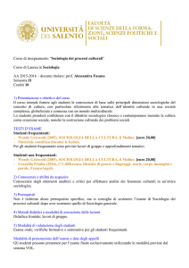 Corso di insegnamento “Sociologia dei processi culturali” Corso di