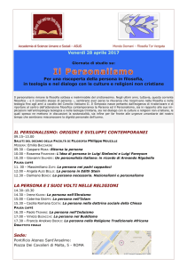 Venerdì 28 aprile 2017 Per una riscoperta della persona in filosofia