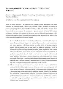 LAVORO, COMUNITA`, EDUCAZIONE: LO SVILUPPO SOCIALE