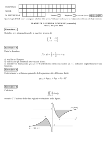Esercizio 1 Stabilire se `e diagonalizzabile la matrice inversa di ( 2