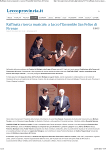 Raffinata ricerca musicale: a Lecco l`Ensemble San Felice di Firenze