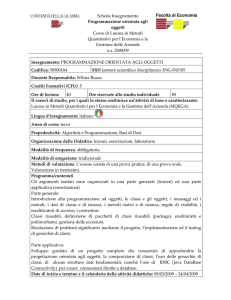 Scheda Insegnamento Programmazione orientata agli oggetti Corso