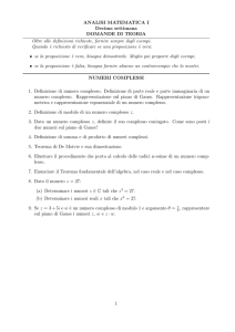 ANALISI MATEMATICA I Decima settimana DOMANDE DI TEORIA