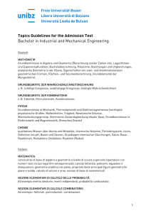 Topics Guidelines for the Admission Test Bachelor in Industrial and