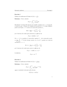 Esercizio 1 Valutare la trasformata di Fourier di f(x) = Soluzione. Si