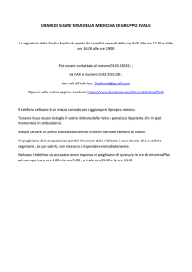 ORARIO DI SEGRETERIA dalle ore 9.00 alle 12.00 e dalle 16.00