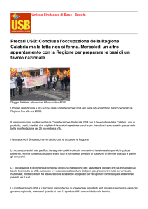 Precari USB: Conclusa l`occupazione della Regione
