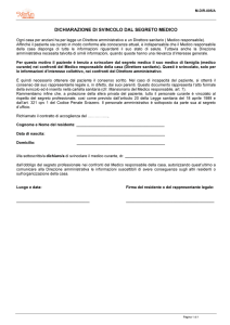 dichiarazione di svincolo dal segreto medico