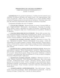 PROGRAMMA DI CALCOLO NUMERICO CORSO DI LAUREA IN