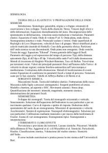 SISMOLOGIA TEORIA DELLA ELASTICITA` E PROPAGAZIONE