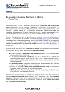 Le operazioni di leasing finanziario in bilancio