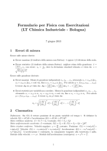 Formulario sintetico - Facoltà di Chimica Industriale