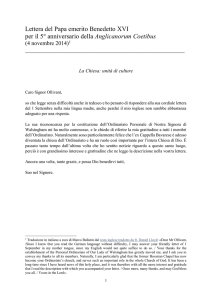 Lettera del Papa emerito Benedetto XVI per il 5° anniversario della