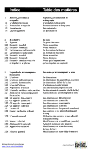 Indice Table des matières