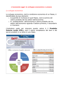 L`economia oggi: lo sviluppo economico e umano Lo sviluppo