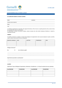 QUESTIONARIO DELLA STORIA CLINICA ALLERGENE REAZIONE