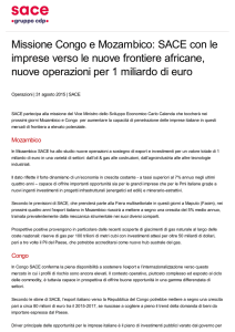 Missione Congo e Mozambico: SACE con le imprese verso le nuove