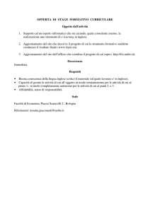 OFFERTA DI STAGE FORMATIVO CURRICULARE Oggetto dell